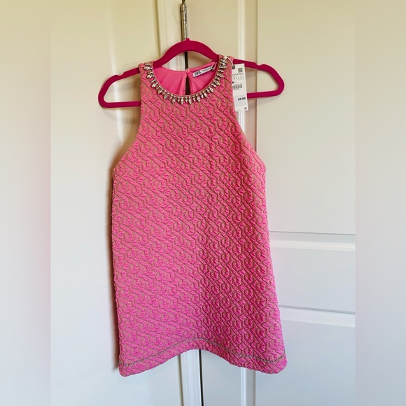 ZARA Woman DRESSES | SHORT DRESS WITH RHINESTONES Pink | 5039/035 Small NWT - Picture 4 of 9